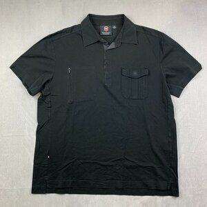 Victorinox Mens Shirt XL Black Polo Pique Knit Zipper Magnet Pockets Swiss Army